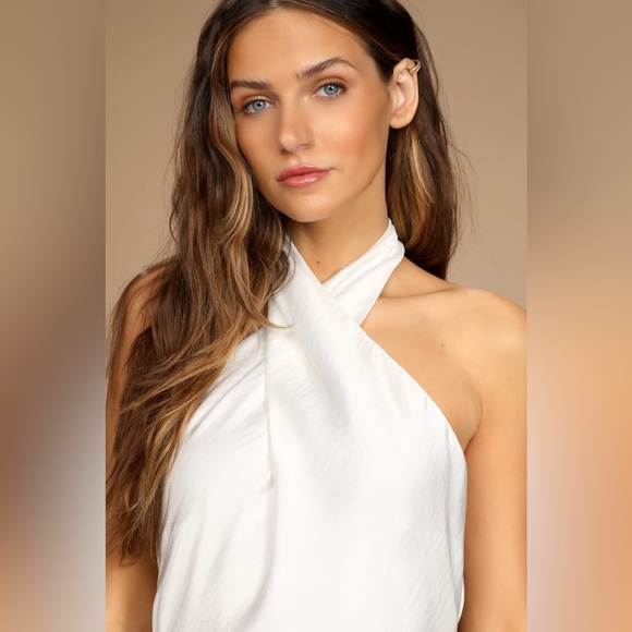 Beyond Classy White Satin Halter Midi Dress - Picture 4 of 4